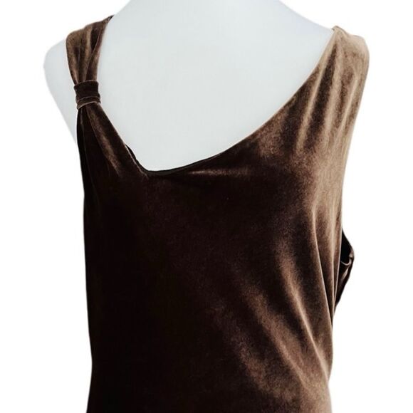 BCBG MAXAZRIA Bodycon side ruched chocolate brown Velvet Dress Sz L - Picture 3 of 11